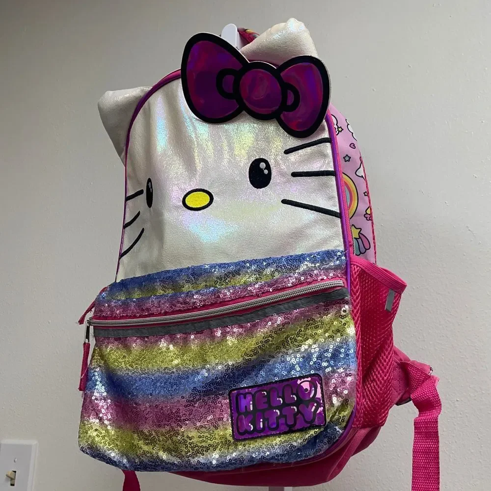 Hello Kitty Rainbow Sequin Backpack Holographic Iridescent School Bag‎